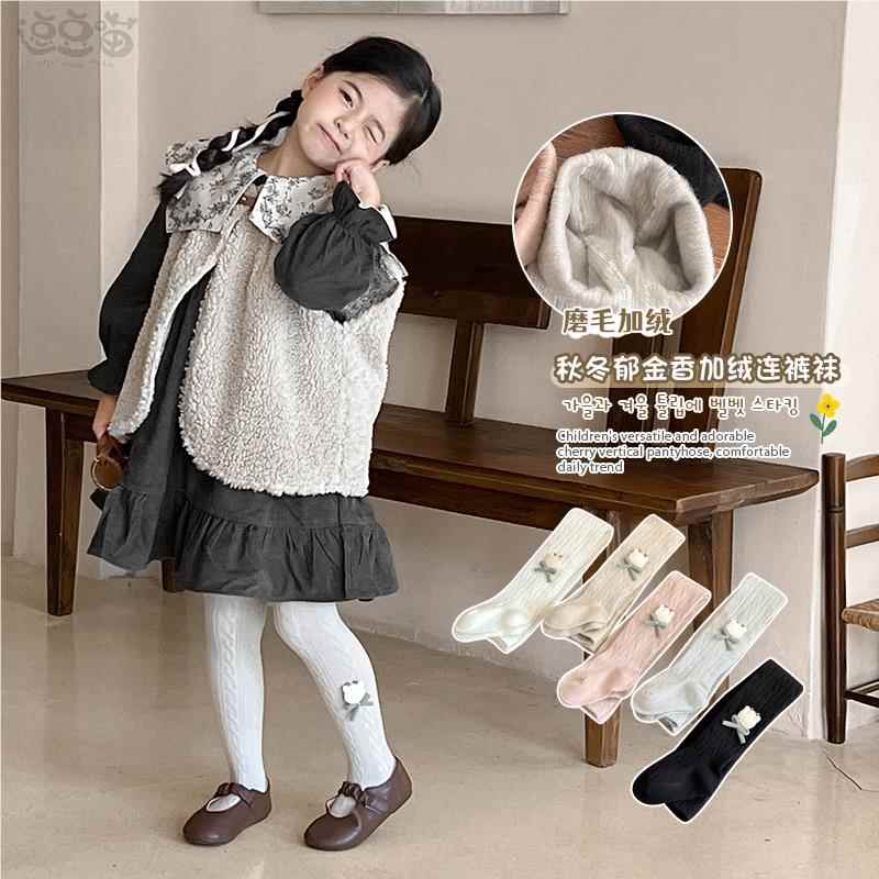 女童连裤袜春秋冬季加绒打底裤外穿薄绒婴儿宝宝连体打底袜加厚