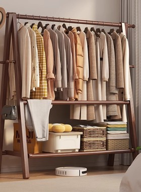 实木衣帽架落地挂衣架入户置物架卧室挂衣服架子次净衣区衣架