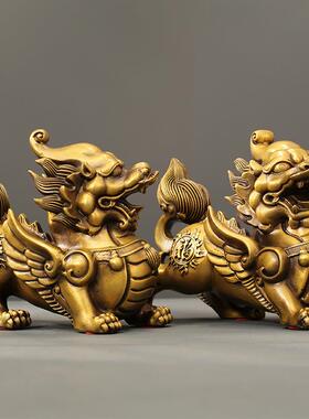 直销新款全铜黄铜貔貅摆件一对皮丘招福貔貅客厅家居摆饰开业送礼