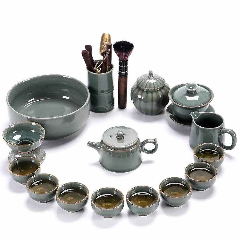 哥窑茶具套装家用高档办公室会客中式陶瓷功夫泡茶壶盖碗茶杯礼盒