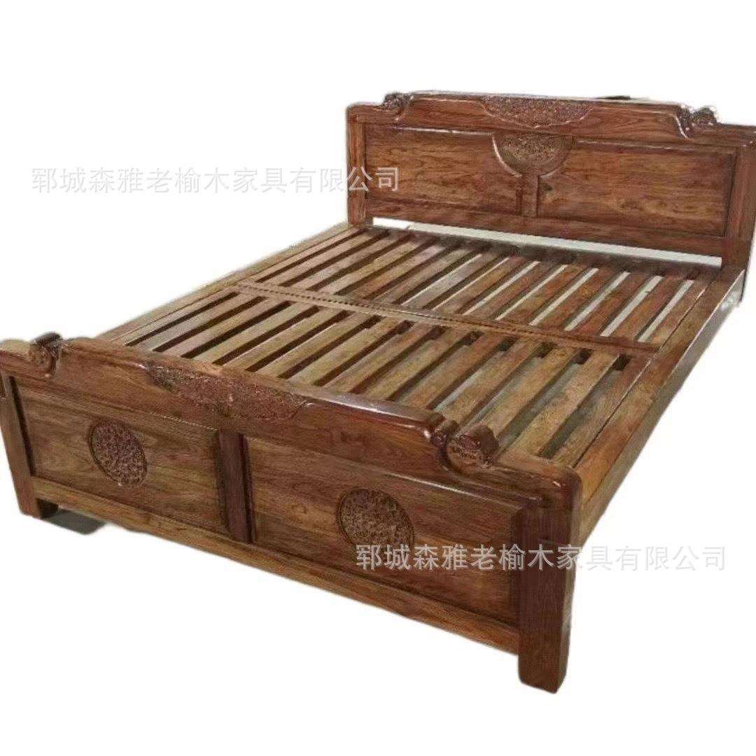 老榆木实木床储箱床体床高箱实物床双人老榆木榻榻米床酒店木床