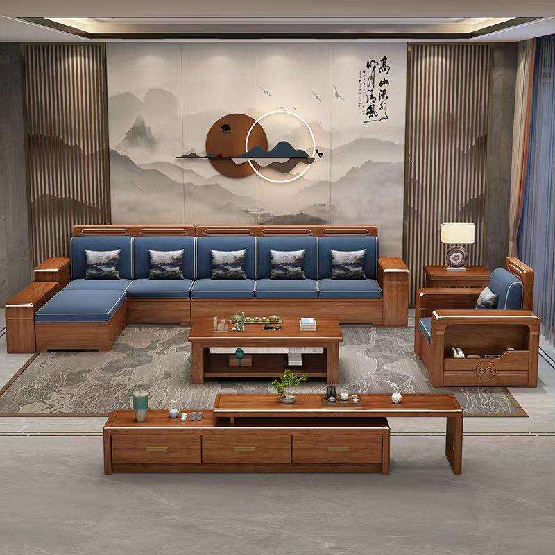 胡桃木沙发实木沙发组合冬夏两用客厅家用大小户型新中式储物家具