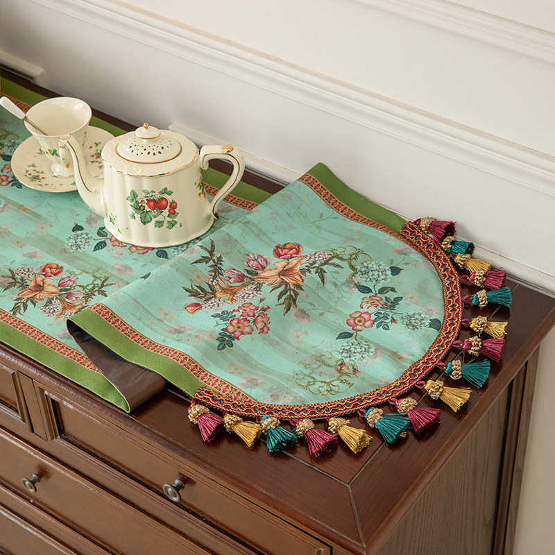 美式复古餐桌桌旗玄关斗柜装饰布轻奢高级感流苏床旗电视柜盖巾,居家布艺,桌旗,淘宝优惠券,粉丝福利购,淘宝优惠卷