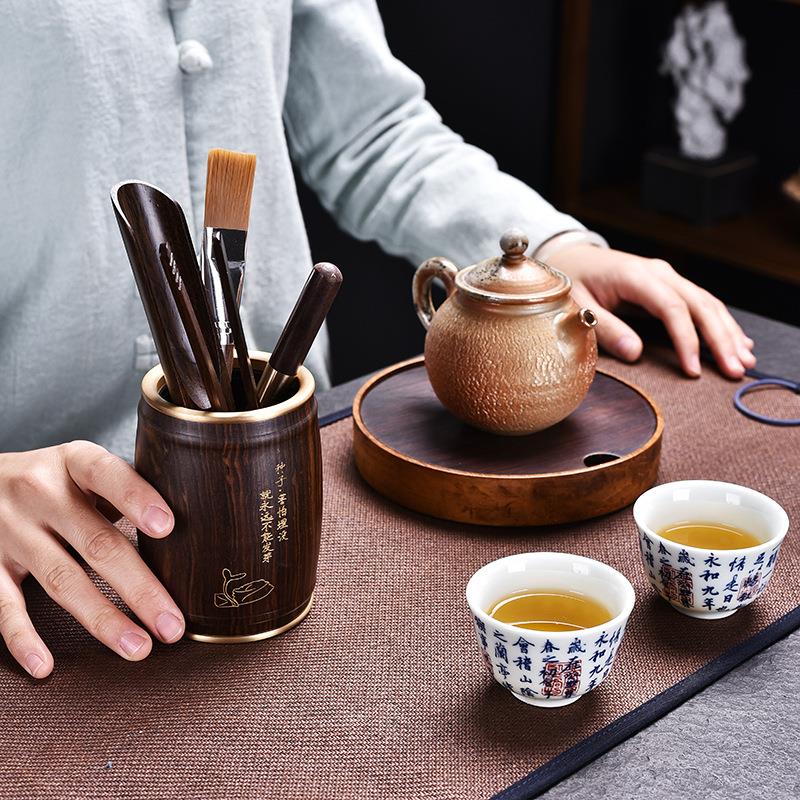 黑檀黄铜茶夹洗杯夹功夫茶镊子茶杯夹茶叶夹子茶道六君子套装茶具