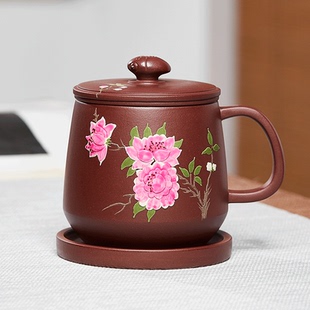 宜兴紫砂杯堆绘变色内胆过滤办公泡茶杯家用茶具大容量男女士杯子