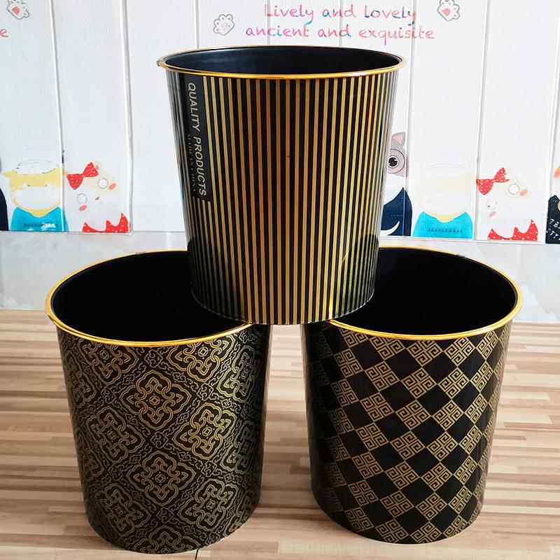 黑色金边垃圾桶 家用无压圈塑料垃圾桶 卫生间厨房客厅无盖垃圾篓