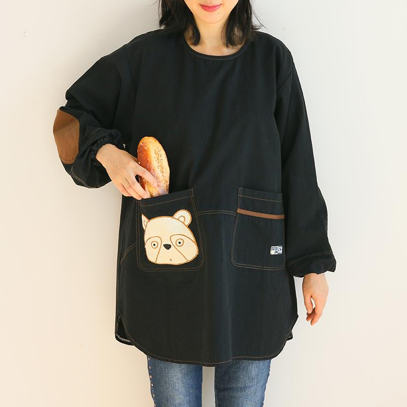 高档韩版可爱时尚纯棉卡通画罩衣有袖反袖穿防污厨衣工作服长衣画