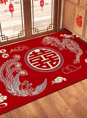 入户门地垫高级感红色中式喜庆地垫床边大红进门客厅椭圆卧室婚庆