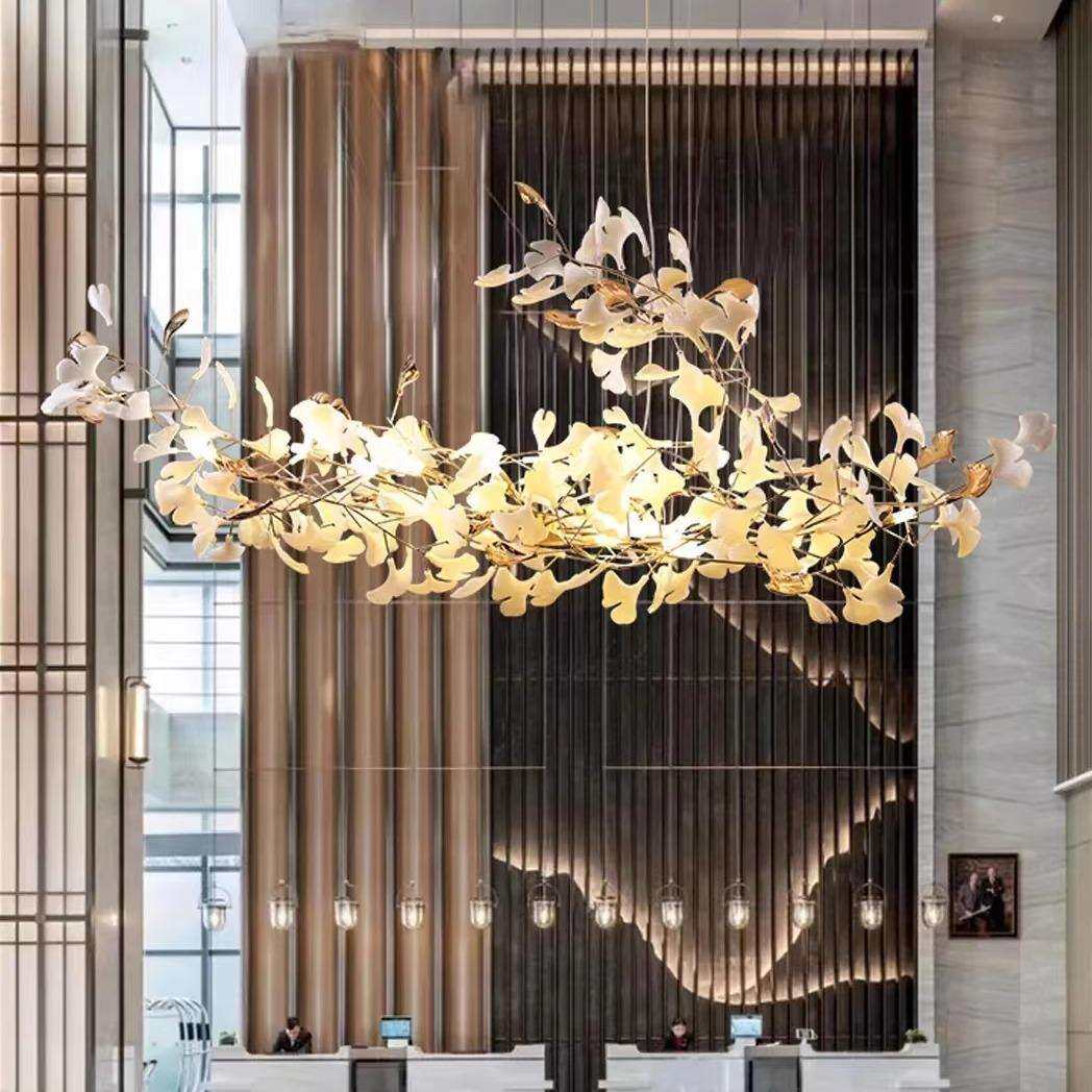 设计师餐厅吊灯艺术造型银杏叶吊灯别墅客厅酒店大堂宴会厅吊灯