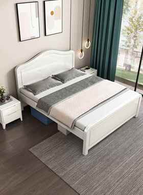 1.5米双全人SRX1米实8高脚床1.2m单人床加高白色主卧Z&纯实木木大