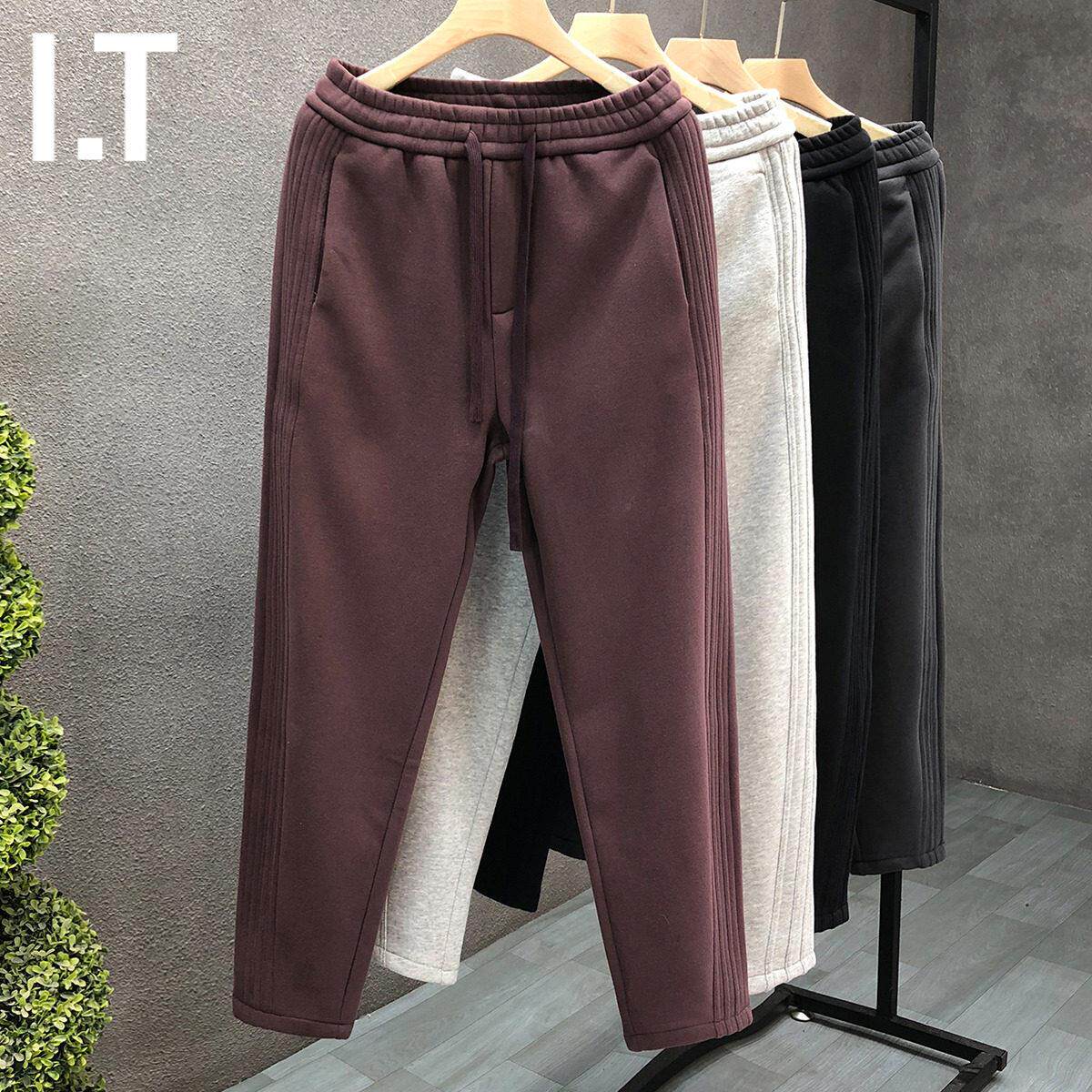 潮牌秋冬款加绒加厚直筒休闲裤男士百搭宽松长裤子侧条纹运动厚棉