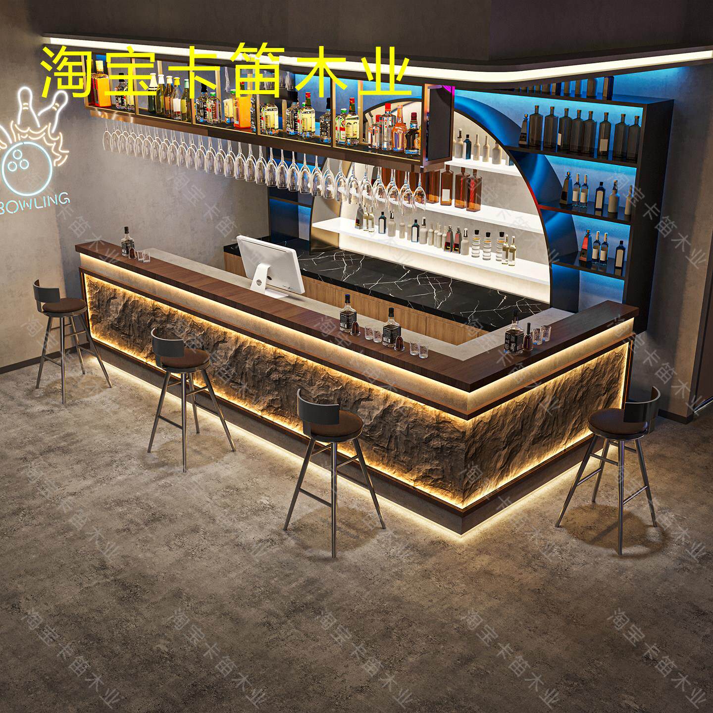 工业风酒吧吧台文化石吧台小酒馆咖啡馆前台足浴店烧烤店收银柜台