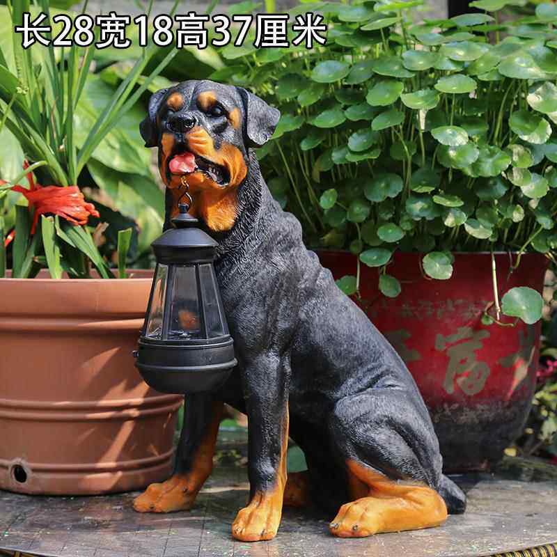 新款花园饰 庭院摆件户外太阳能装仿灯园艺装饰树脂物真小狗动狗