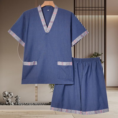 新款汗蒸服男款苎麻足浴服高档洗浴中心客人睡衣棉麻洋气按摩服女