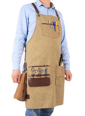 外贸亚马逊围裙口D042袋工具工作服烧烤餐厅纳印l帆ogo防油污收厚