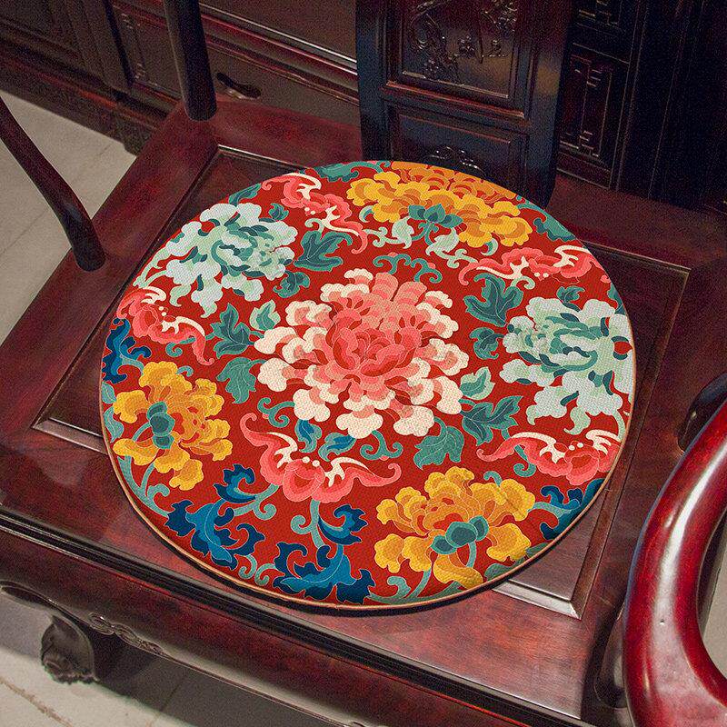 鼓凳椅垫圈椅坐垫圆凳中式茶室覆古蒲团红木餐椅棉麻屁垫防滑圆形