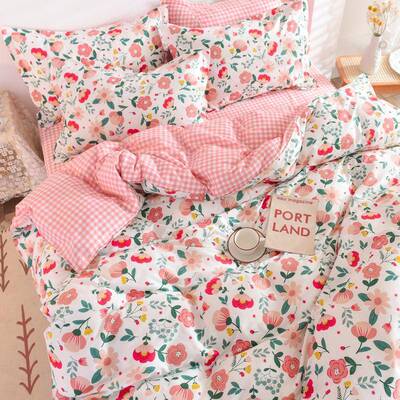 厂家直销全棉套四件纯棉裸三睡床单被套床WDH上用品园碎花田件套