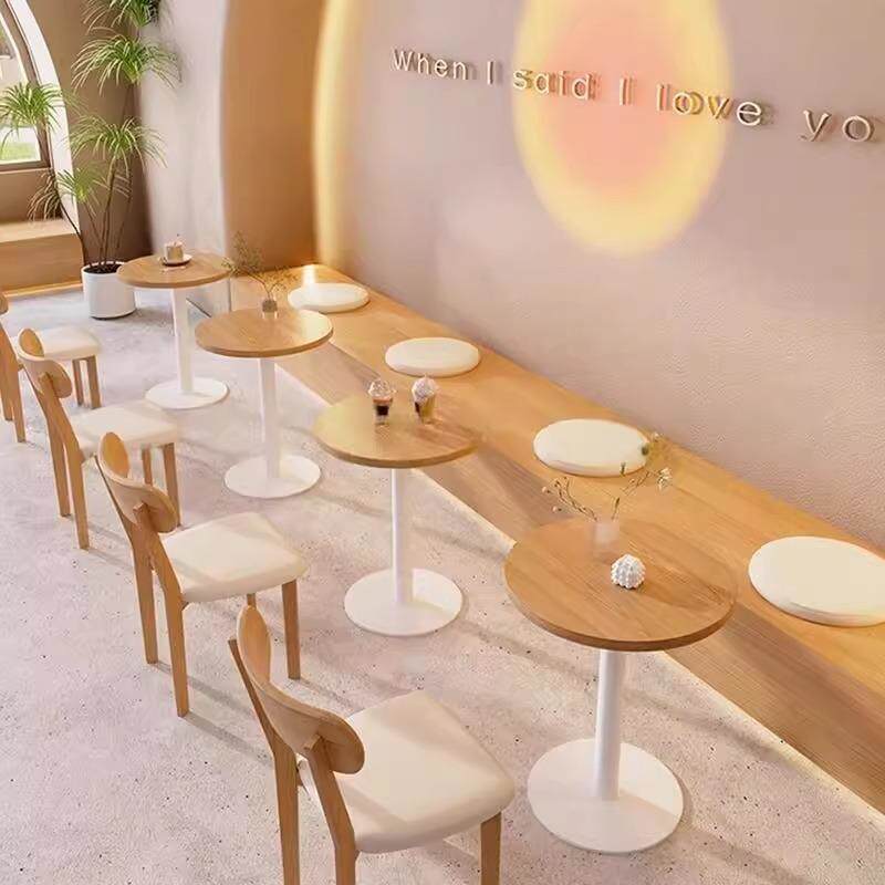 长条凳蛋糕店沙发圆桌冷饮店靠墙卡座休闲区实木椅桌椅组合商用