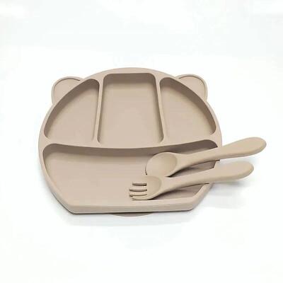 3PCS Rubber dinner plate baby children suction cup tableware