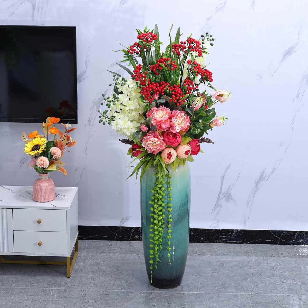 插花落地中式客厅摆件奢现代新陶瓷景德镇简约大花花艺花瓶轻