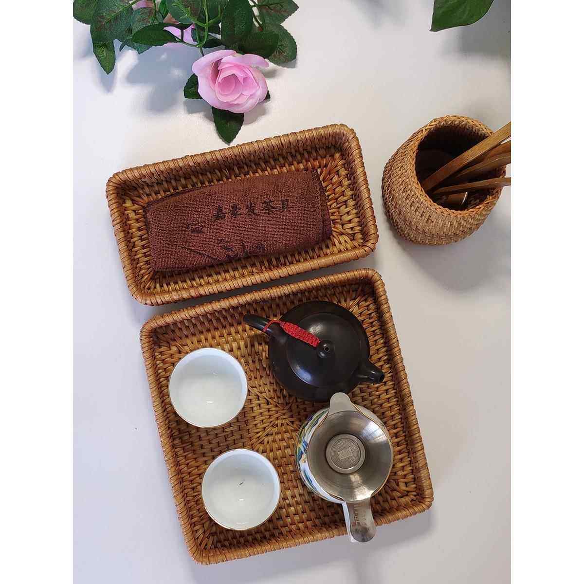 藤编托盘家用餐桌收纳茶杯水杯托盘大号客厅长方形茶点盘圆形果盘,餐饮具,果盆/果盘/果篮,淘宝优惠券,粉丝福利购,淘宝优惠卷