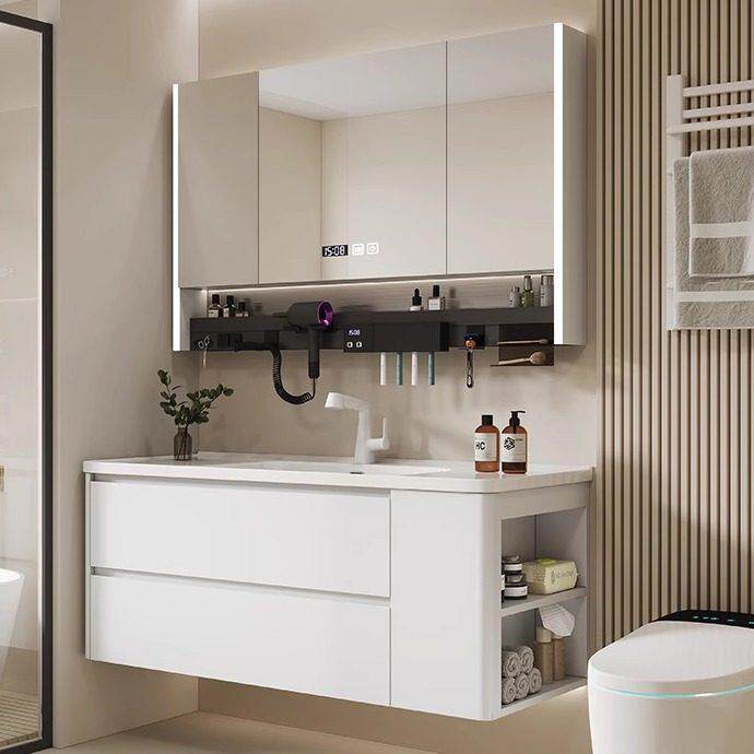 304不锈钢浴室柜组合陶瓷一体盆卫生间洗漱台洗脸盆侧边收纳圆角