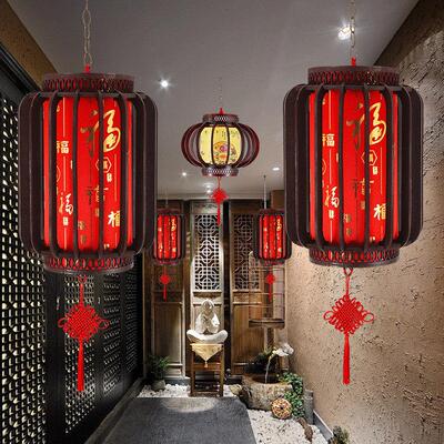 楼实木旋制转灯笼客厅台茶装饰仿古典带电灯笼中式LSX吊灯木宫阳