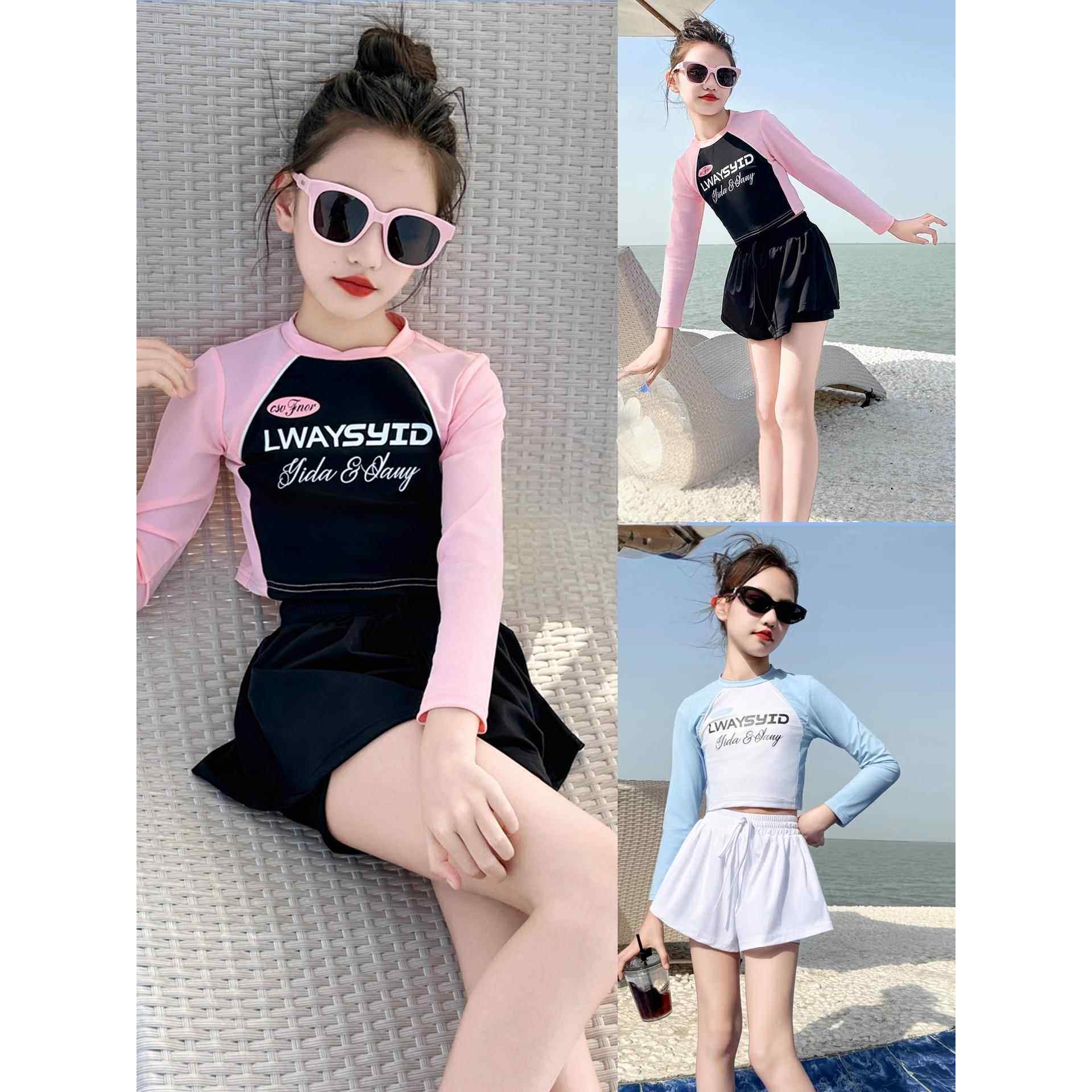 法国BADNUT女童泳衣夏季2025新款儿童游泳衣中大童分体式泳装