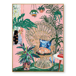 马蒂斯田园小众ins民宿挂画现代简约抽象粉色客厅装 饰画艺术插画