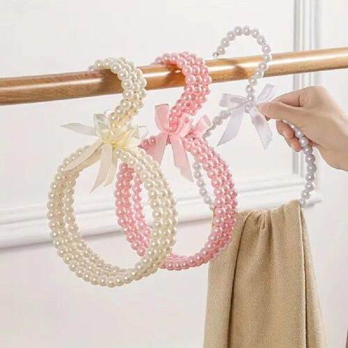 1PC Decorative Imitation Pearl Beaded Bow Clothes Hanger