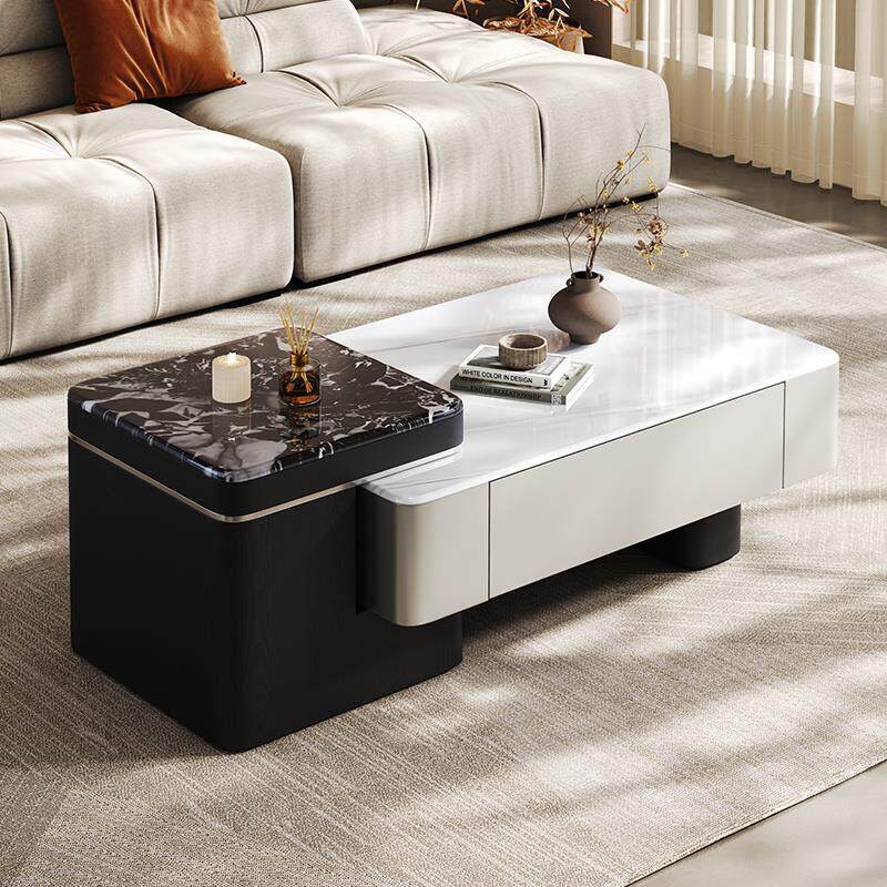 意式轻奢科技石茶几电视柜组合客厅家用小户型可伸缩2024新款茶几