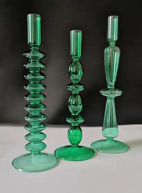 创意欧式烛台复古玻璃烛台家用餐厅浪漫烛光拍照道具摆件吹制烛台