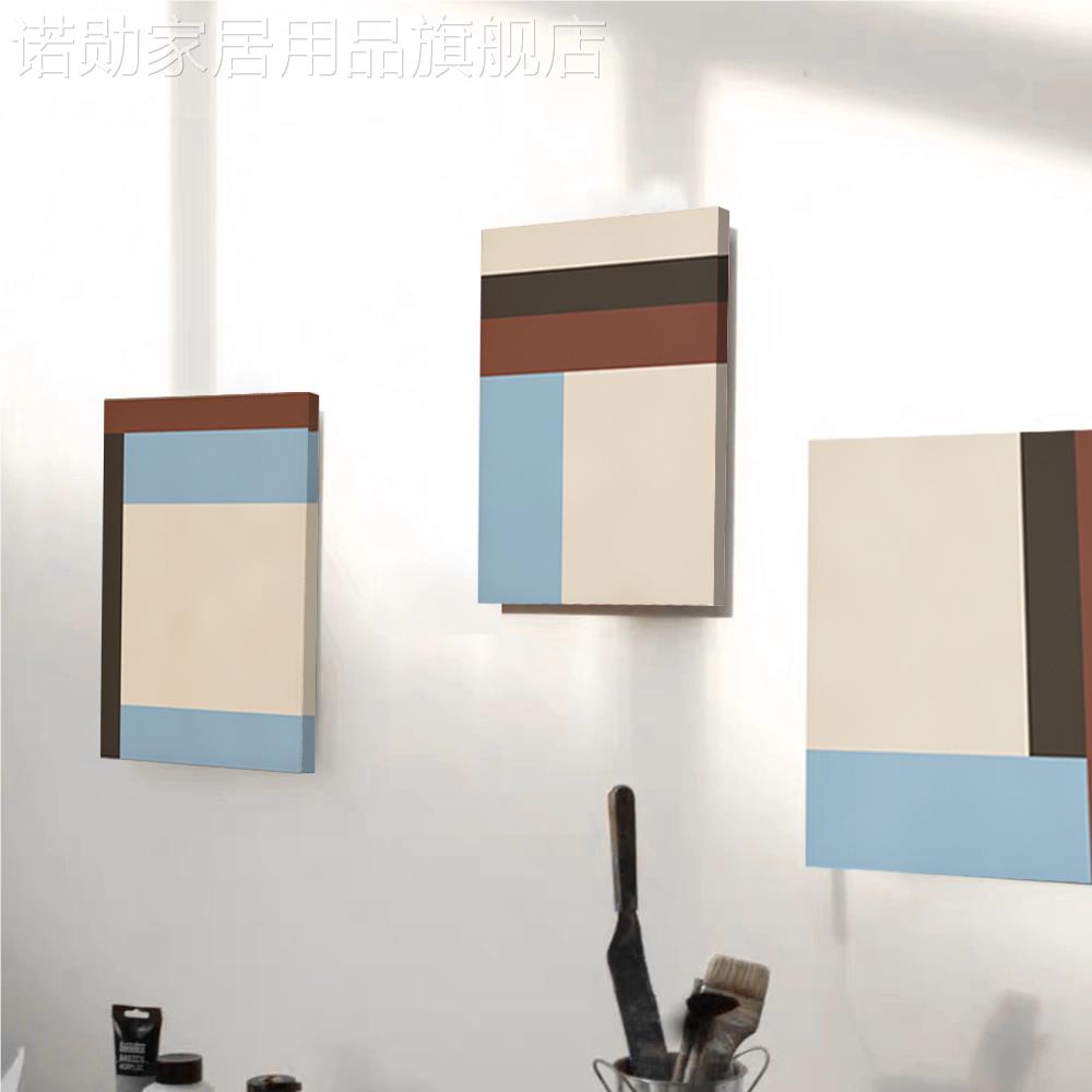 现代简约三块几何色块包豪斯艺术画背景墙壁画卧室床头组合装饰画图片