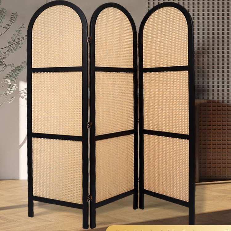 中式藤编屏风隔断客厅实木办公室酒店遮挡可折叠移动玄关现代折屏
