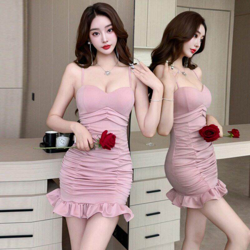 夜场女装工作服店低胸领收腰显瘦鱼尾吊带裙子夜总会性感洋装
