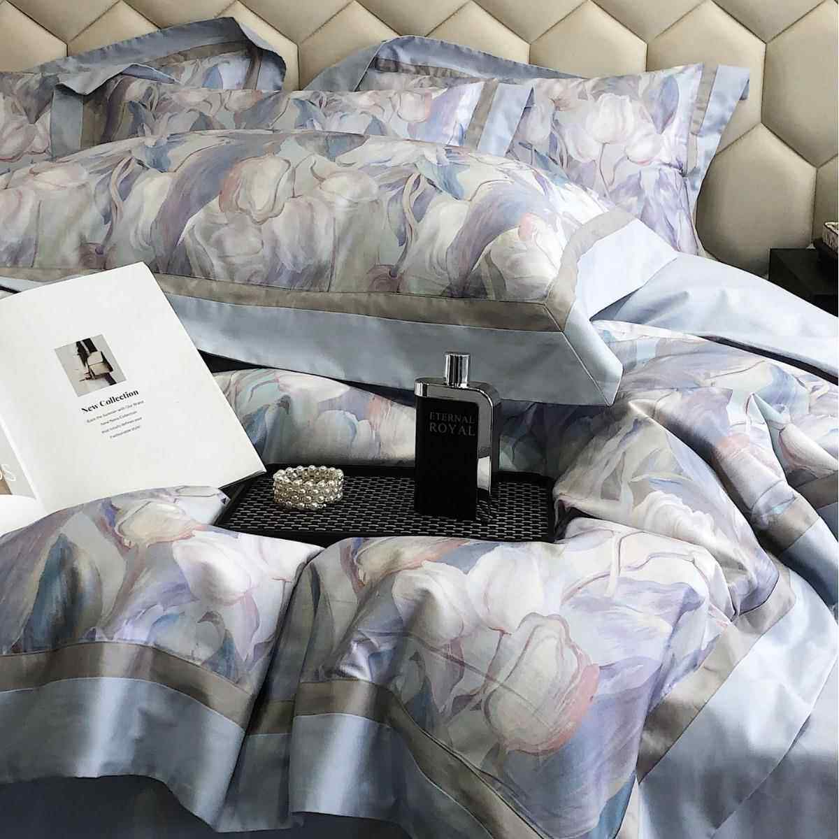 美床式田数码印花床IQL园上棉四件套全棉纯100S长绒棉单被套裸睡