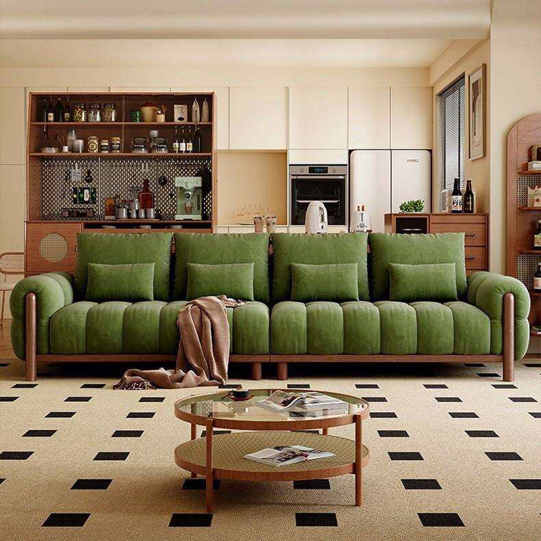 复古时尚钢琴键实木沙发中古风轻奢客厅小户型新款皮布沙发家用