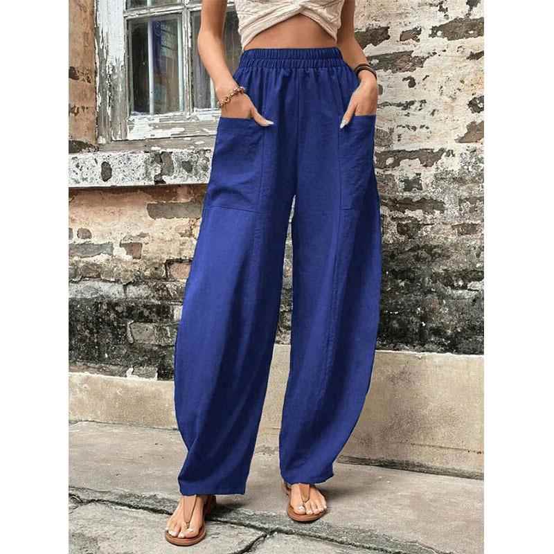 solid mujer wide color pantalones de pants pockets with