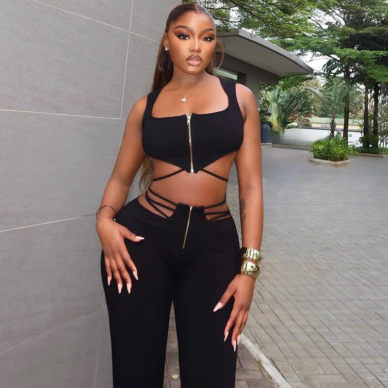 Set Sweatpants Tights Bandage Waist High Top Sleeveless