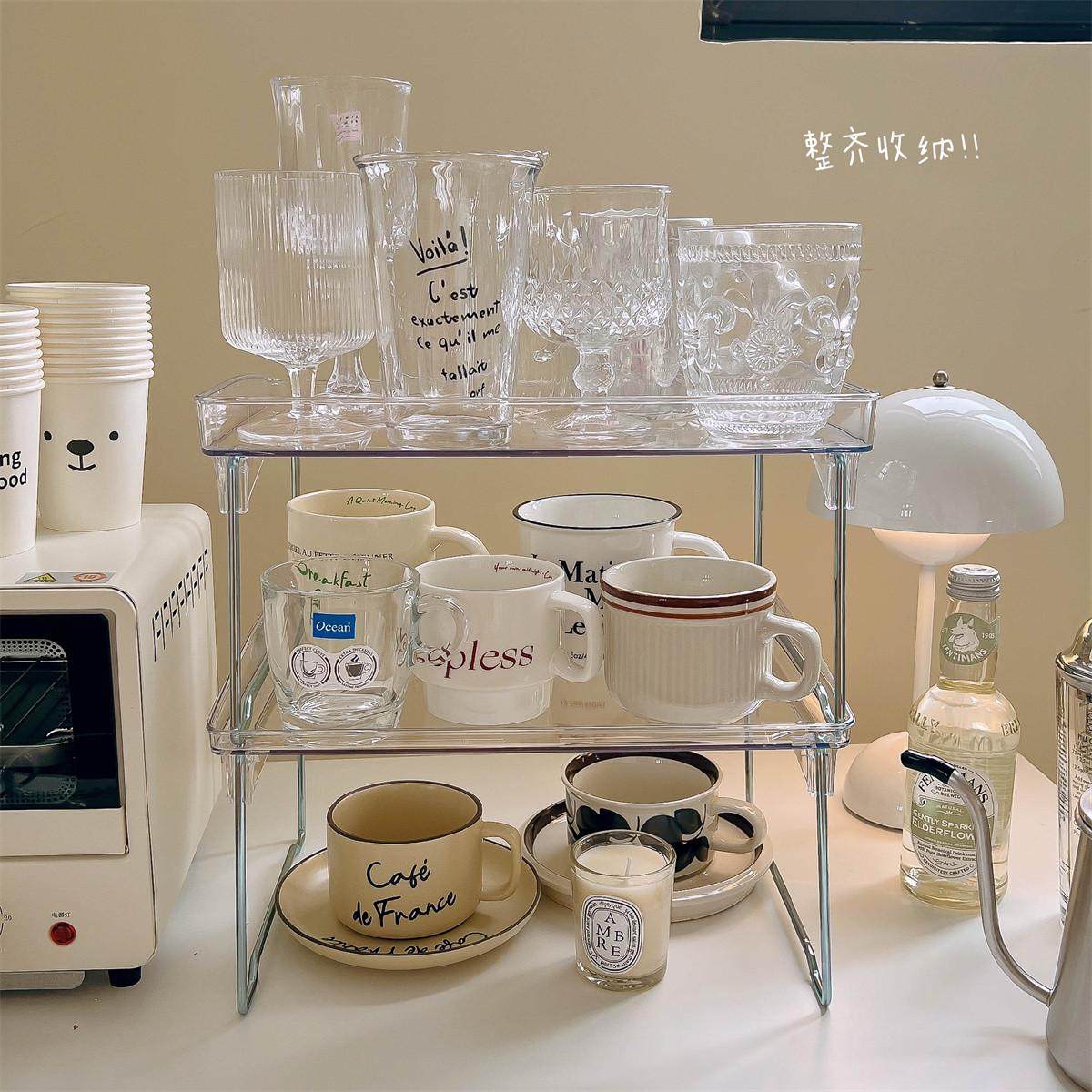 ins透明杯架桌面杯子收纳置物架亚克力水杯架子茶杯咖啡杯收纳架