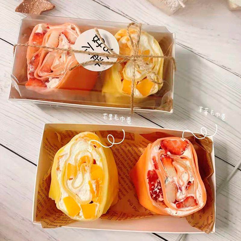 双拼毛巾卷打包盒雪媚娘肉松小贝抱抱卷盒烘焙包装甜品盒蛋糕盒子