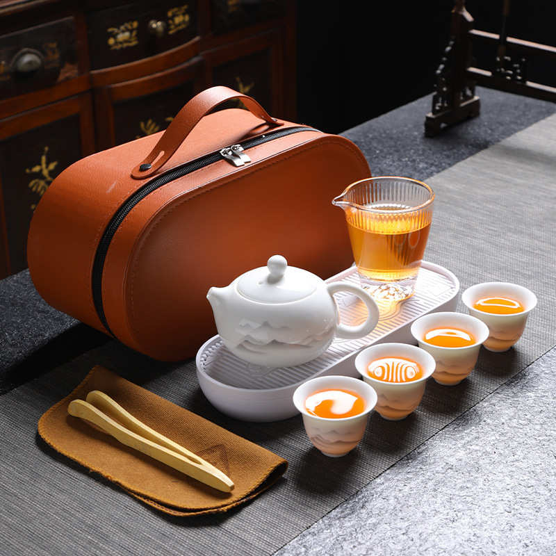 旅行茶具羊脂玉白瓷茶具套装带茶盘便携功夫茶具企业伴手礼印logo
