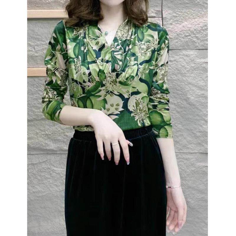 时尚妈妈装弹力打底T恤女春秋新款中老年女装洋气V领显瘦长袖上衣