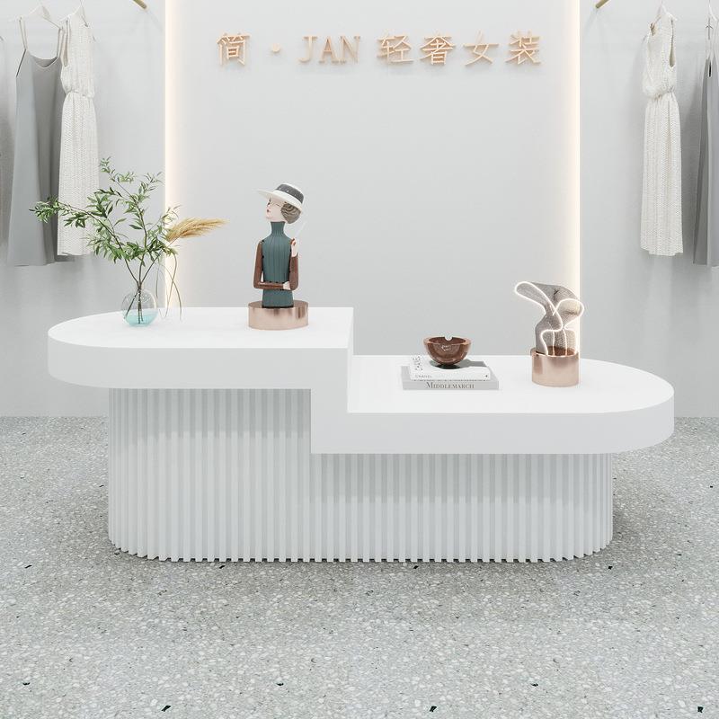白色流水中岛台吧台展示桌服装店衣帽间包包鞋店展示柜产品陈列柜