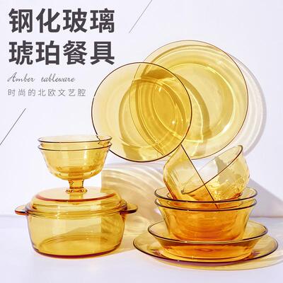 家用玻璃碗盘套装耐高温沙拉碗泡面碗麦片汤碗饭碗微波炉专用餐具