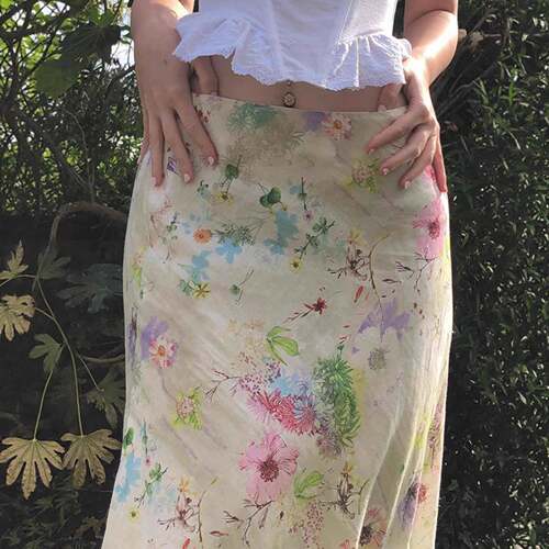Women's Y2K Cute Chic Ditsy Floral Fitted Midi Skirt