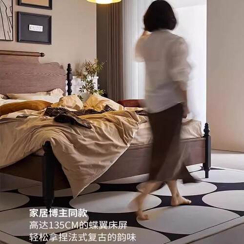 中古风床女生卧室防潮排骨架床架1米5次卧床小户型省空间床家用床