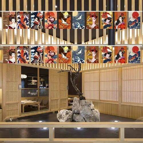 Japanese Style Lucky Cat Hanging Flag Izakaya Sushi Shop
