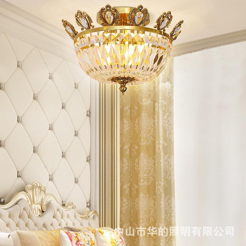 法式全铜卧室吸顶灯轻奢圆形书房走廊家用装饰灯具欧式水晶餐厅灯
