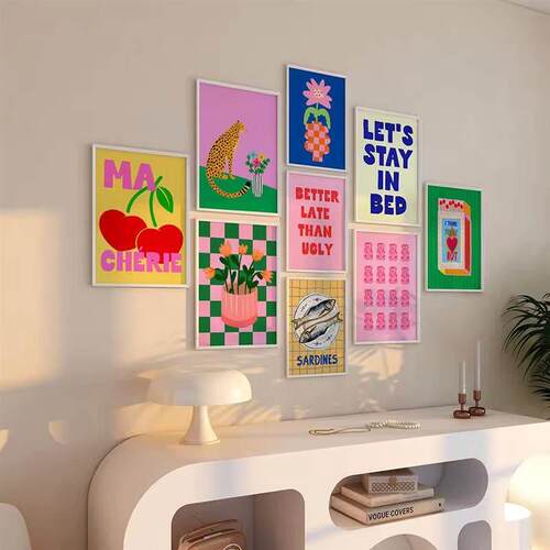 Colorful Poster Set Prints Pink Room Wall Decoration Murals